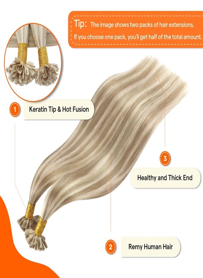 Full Shine U Tip Hair Extensions Human Hair Blonde Highlighted Utip Human Hair Extensions 14 Inch Keratin Tip Extensions 40 Grams Fusion Extensions Remy Hair for Women - Image 2